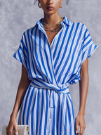 Striped wrap midi dress, side view