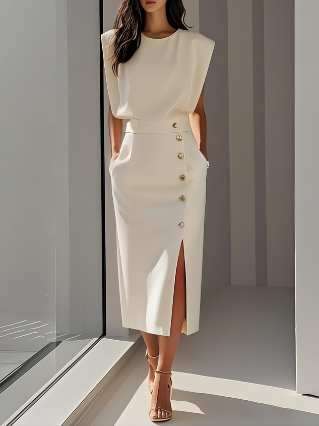 Structured midi dress in white