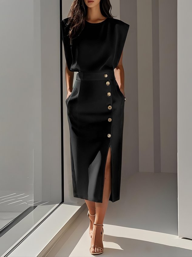 Structured midi dress in black