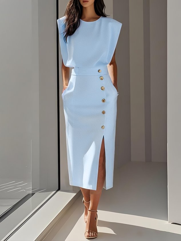 Structured midi dress in light blue