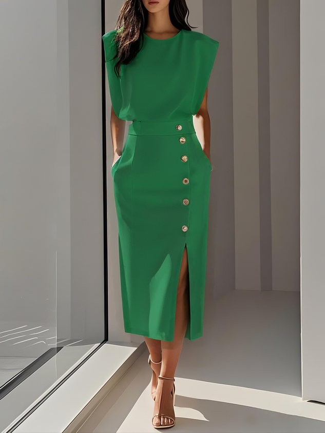 Structured midi dress in green