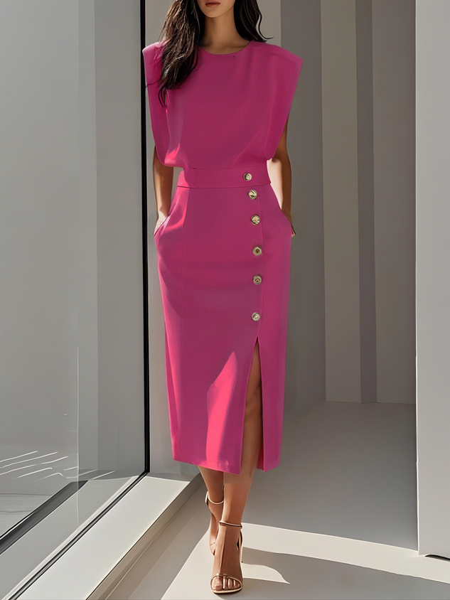 Structured midi dress in hot pink