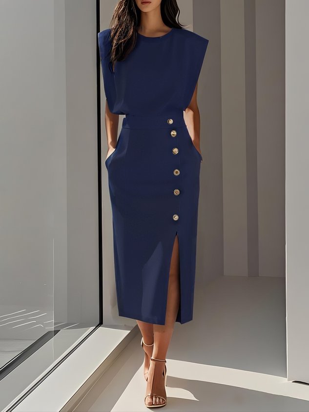 Structured midi dress in dark blue