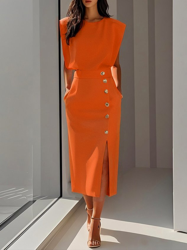 Structured midi dress in orange