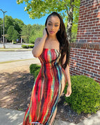 Tie-dye off-shoulder summer dress, front view