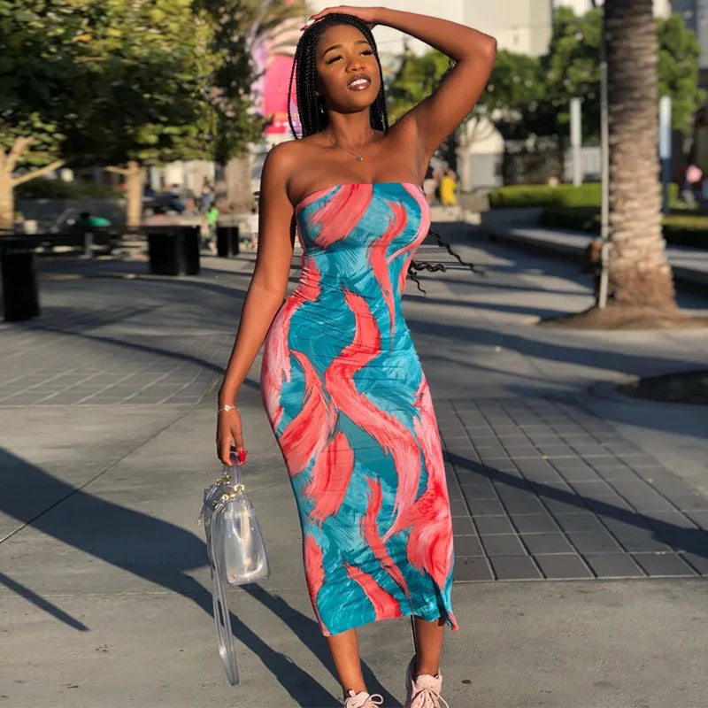 Tie-dye off-shoulder summer dress in multi