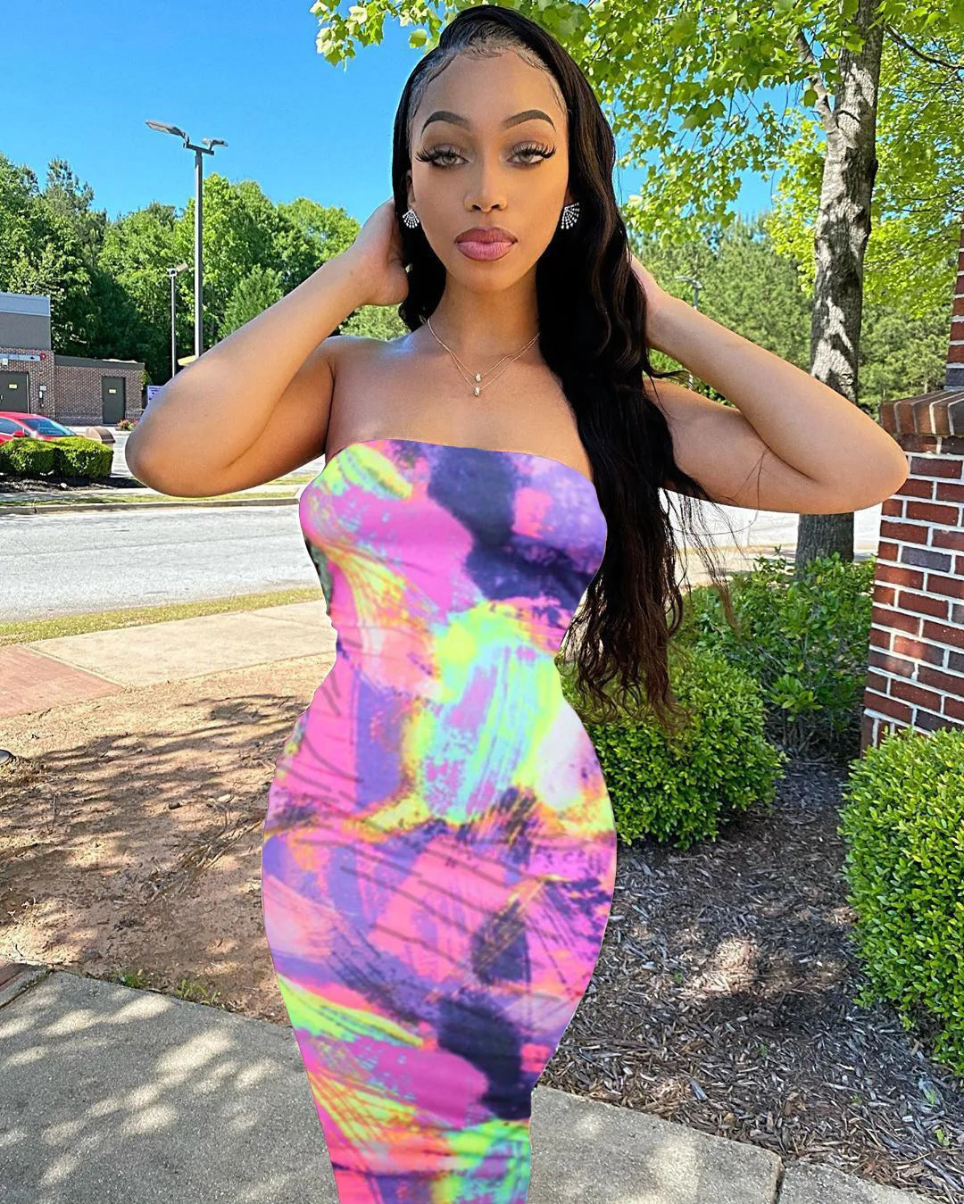 Tie-dye off-shoulder summer dress in purple