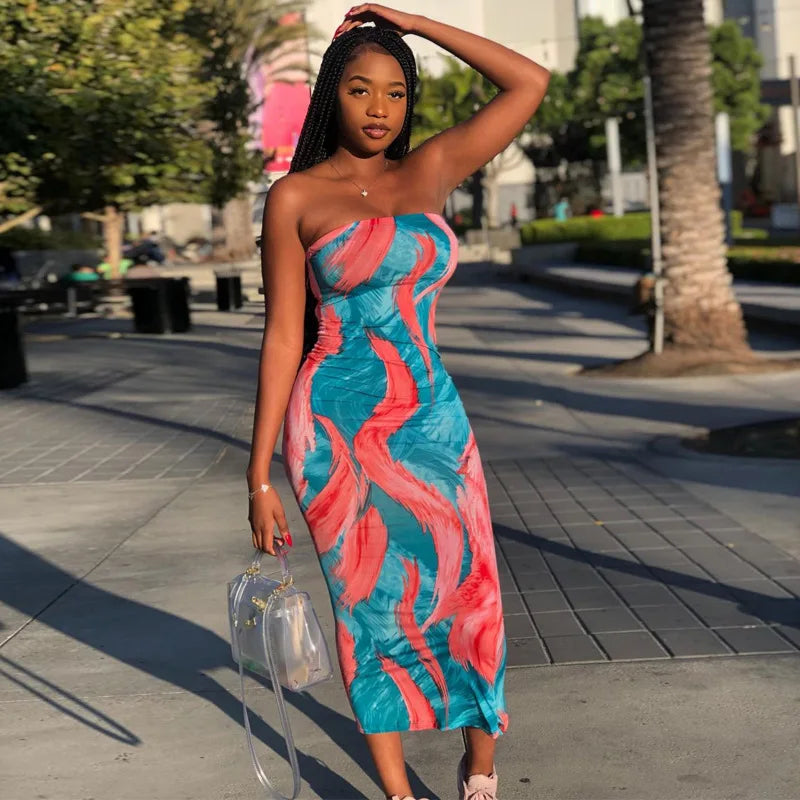 Tie-dye off-shoulder summer dress, product view