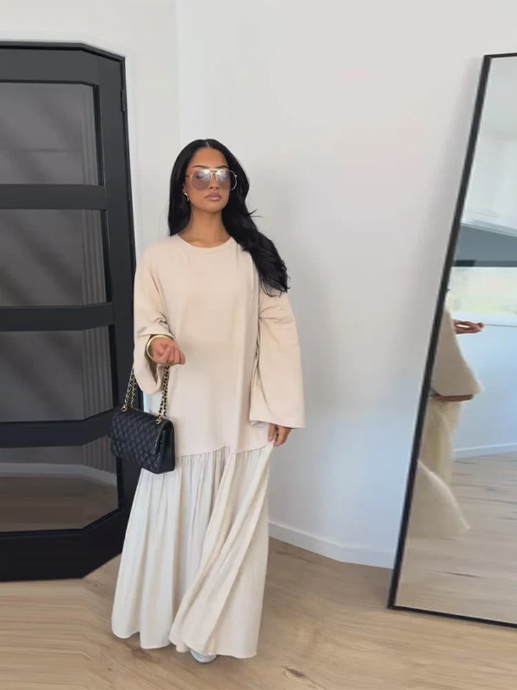 Tiered maxi dress with flare sleeves, front view