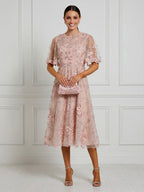 Tulle A-line midi cocktail dress with short sleeves