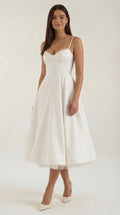 Tulle midi dress with sweetheart neckline in white