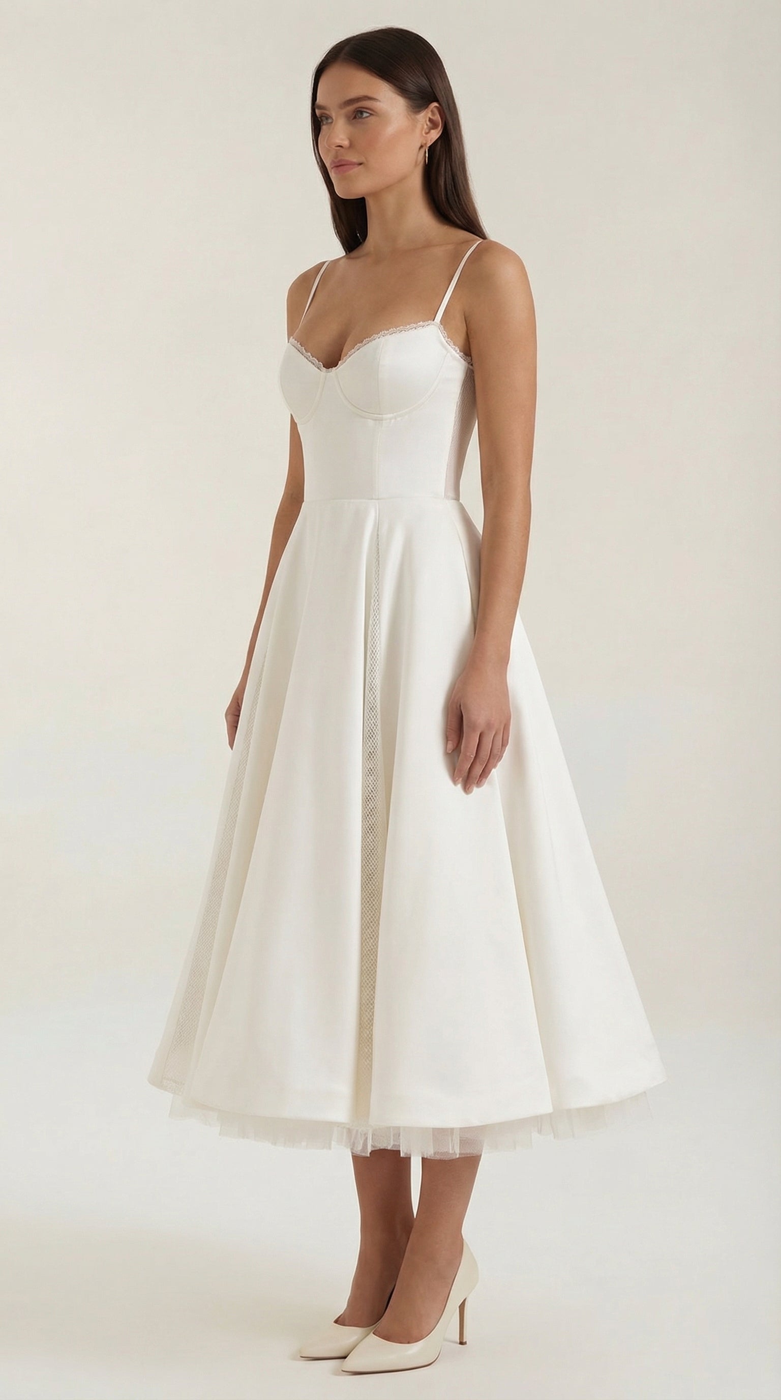 Tulle midi dress with sweetheart neckline, side view