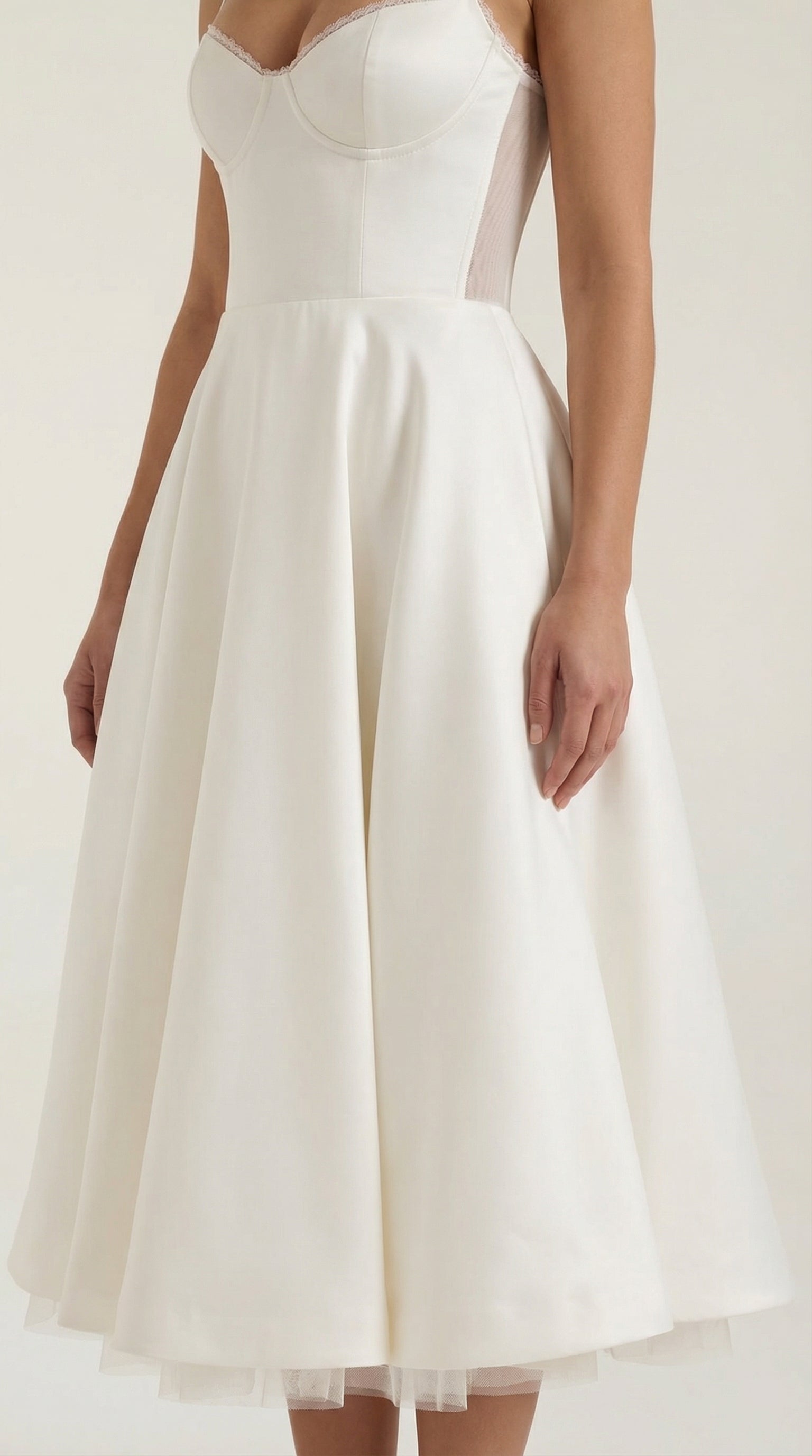Tulle midi dress with sweetheart neckline, back view