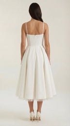 Tulle midi dress bodice and strap detail