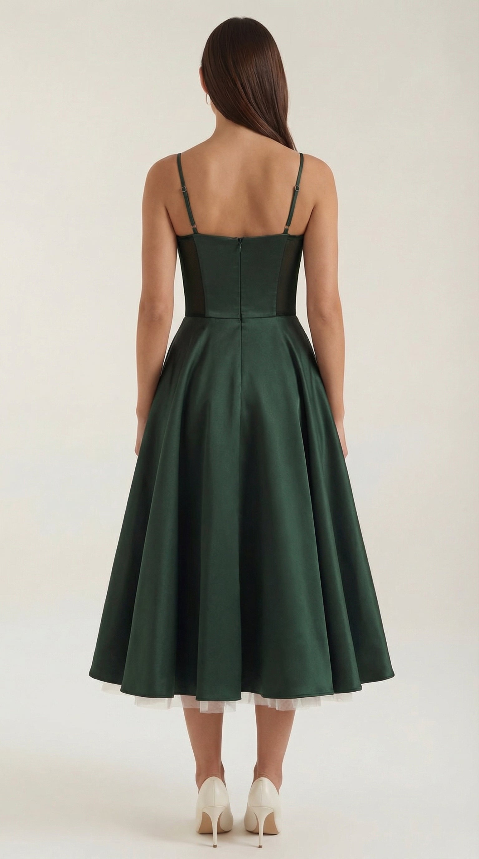 Tulle midi dress contrast piping detail