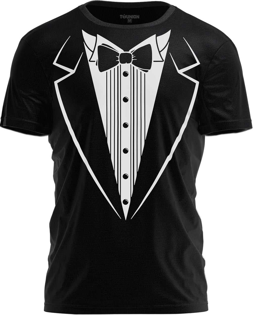 Tuxedo print party t shirt front view