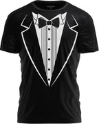 Tuxedo print party t shirt front view