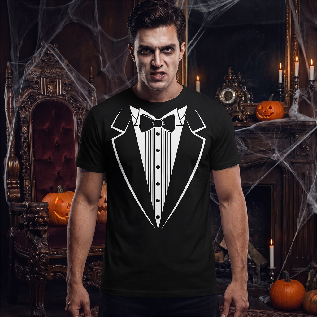 Tuxedo print party t shirt styled for a party