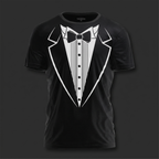 Tuxedo print party t shirt printed lapel detail