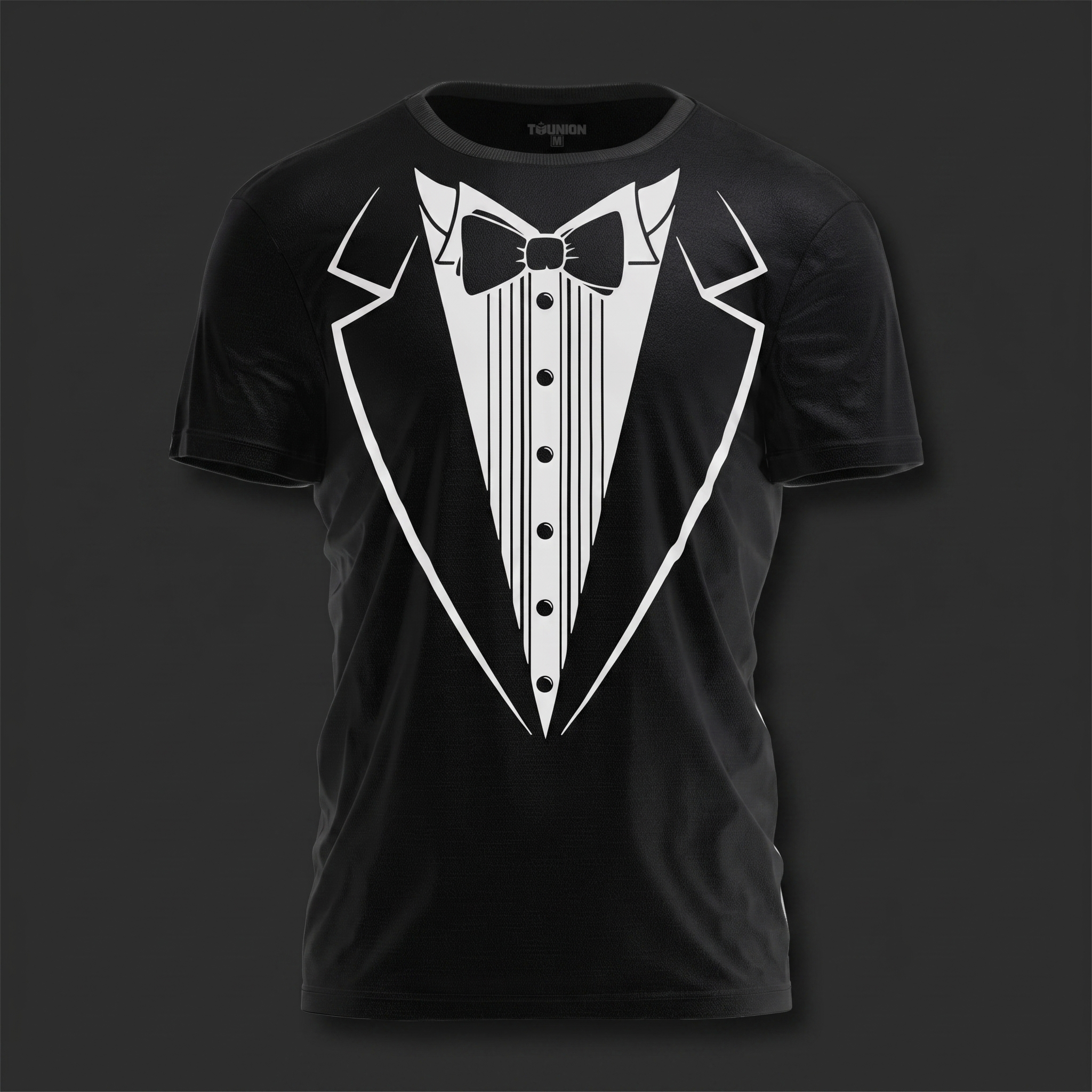 Tuxedo print party t shirt printed lapel detail