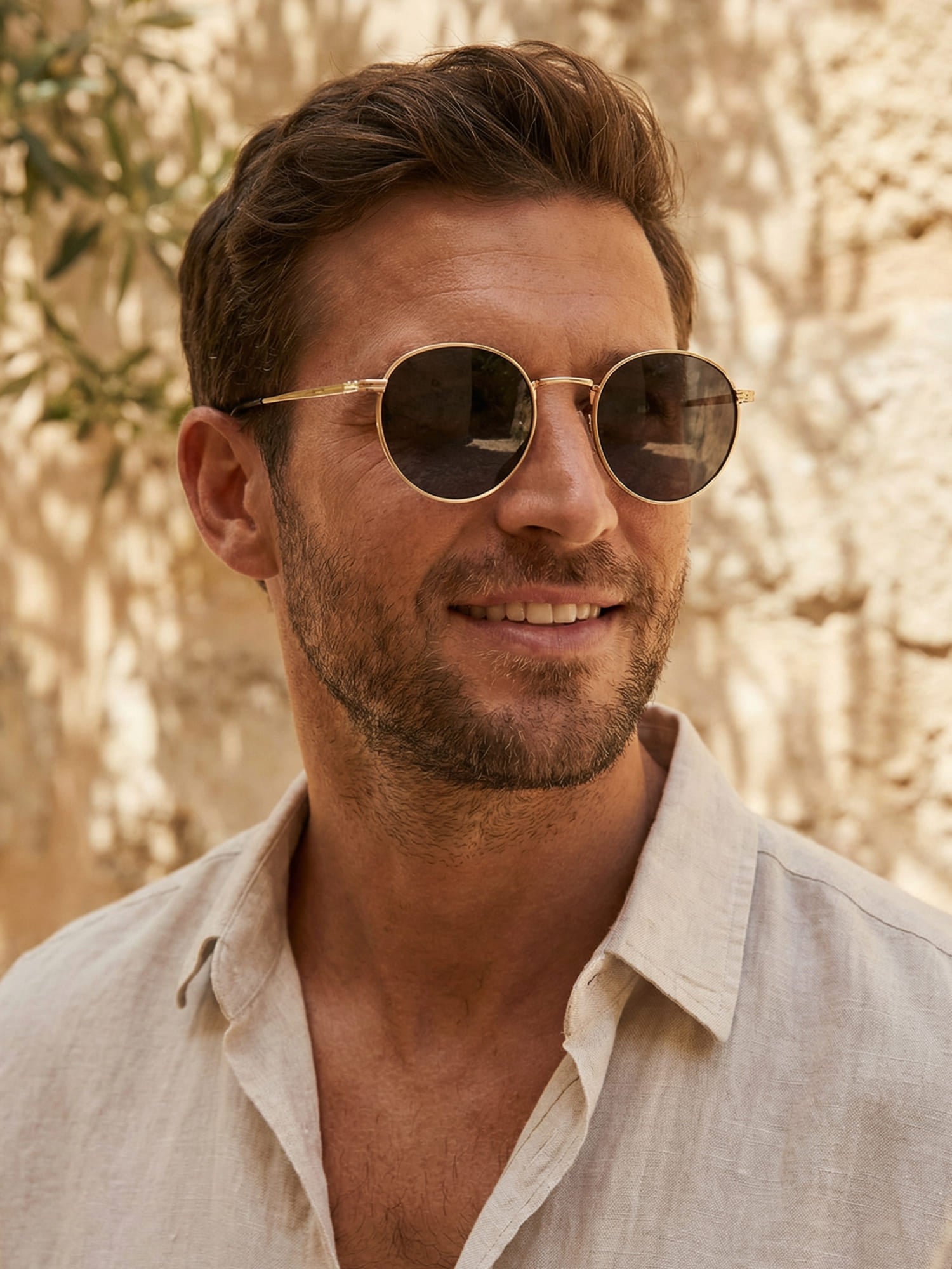 Round lens sunglasses worn, side profile