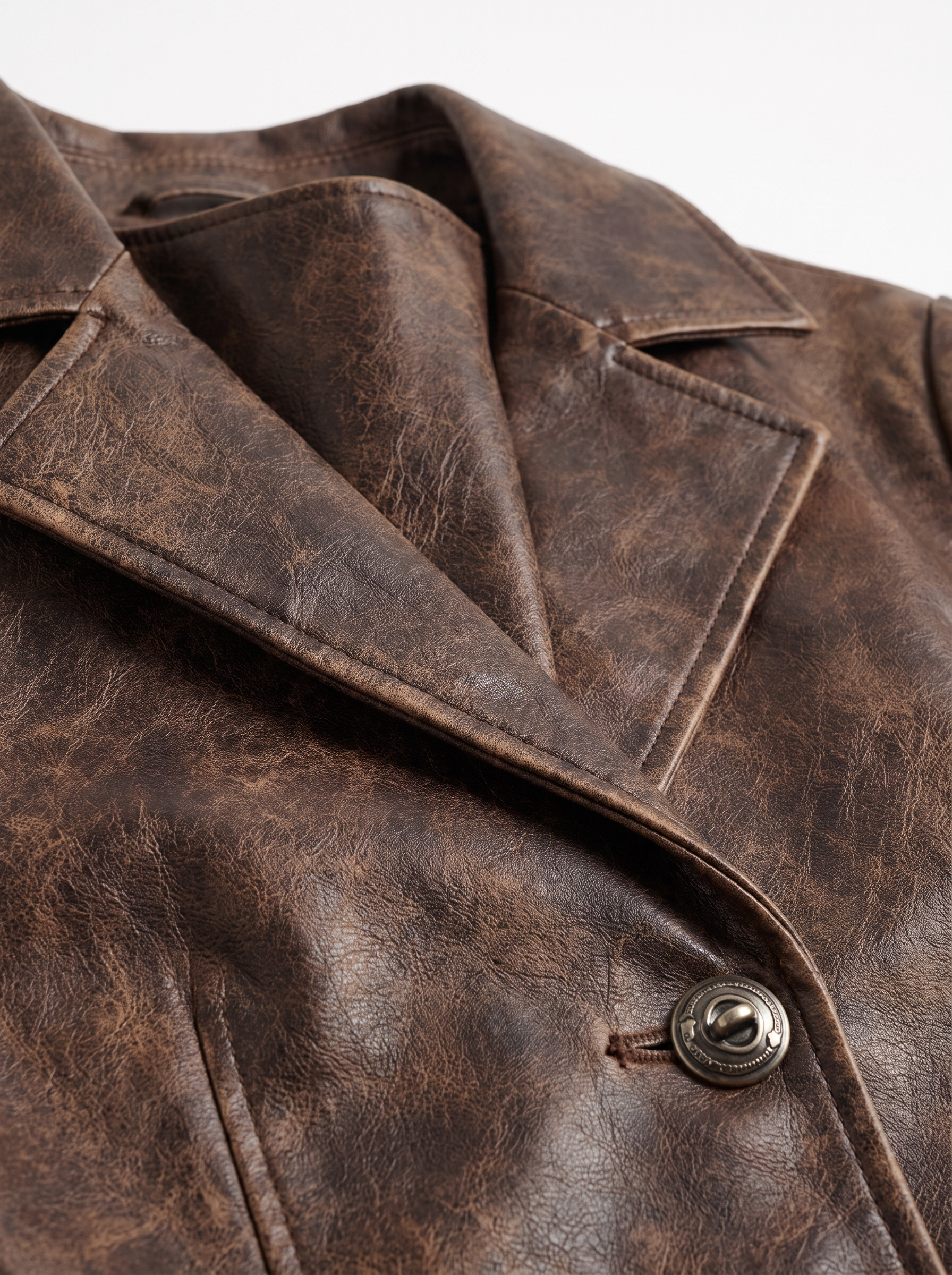 Faux leather blazer lapel and distressed texture close up