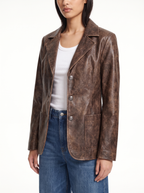 Faux leather blazer relaxed fit, three quarter view