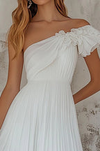 White one shoulder A-line dress, second view