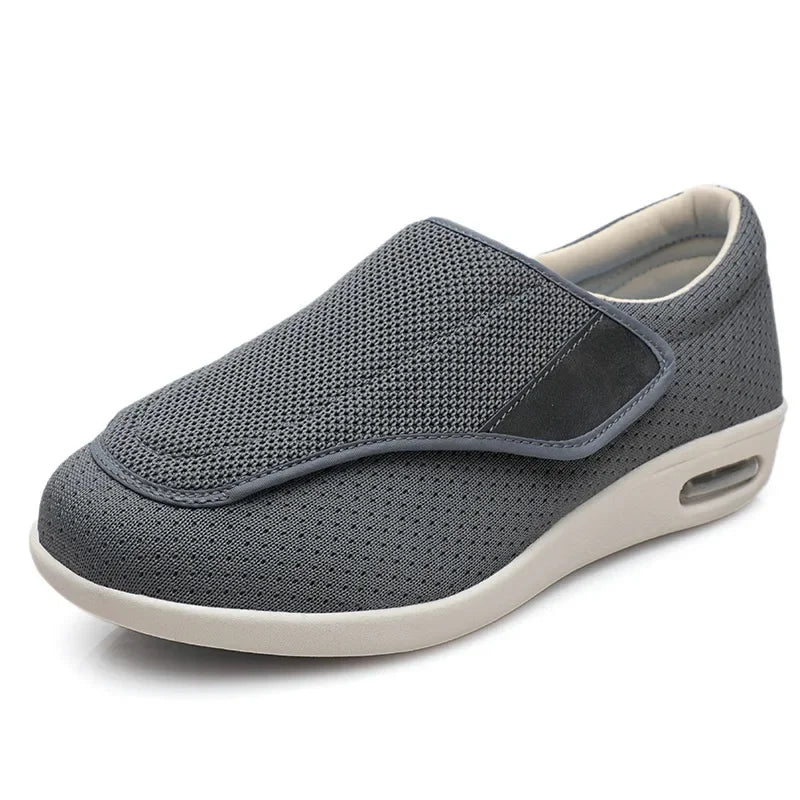 Wide fit walking shoe, adjustable strap detail