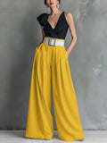 High-waisted wide-leg pants in yellow, front view