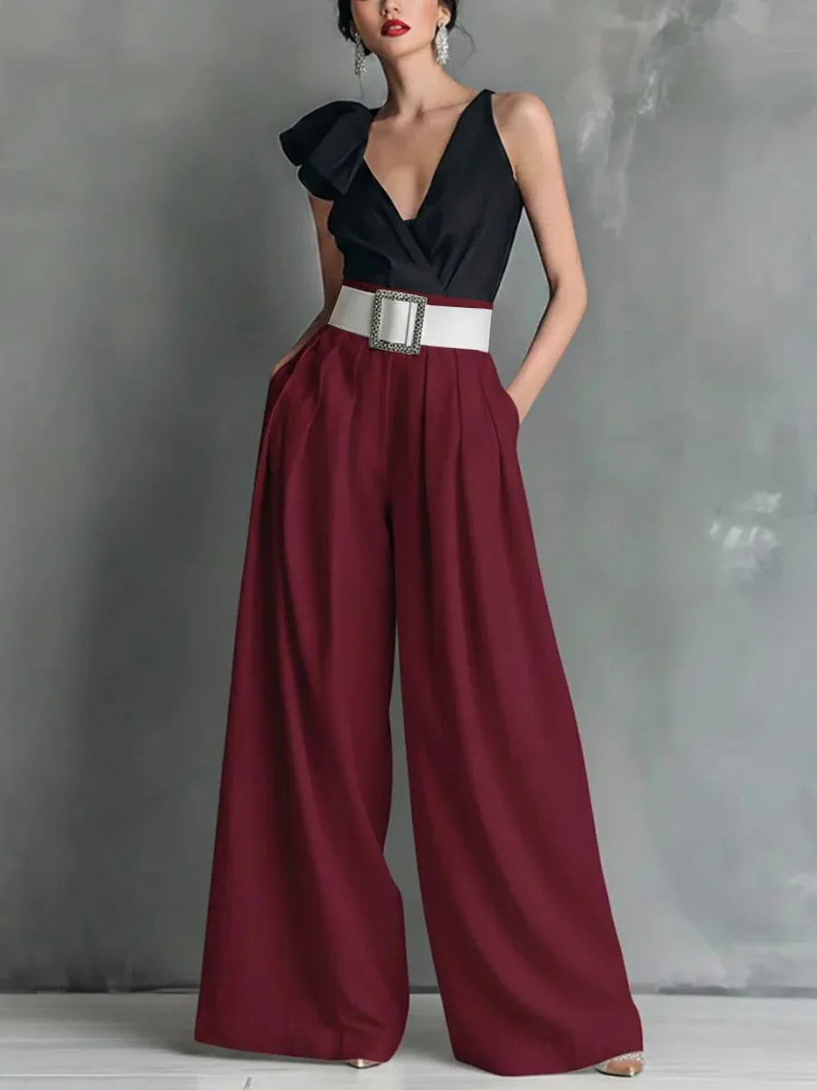 Wide-leg pants in burgundy shown in motion