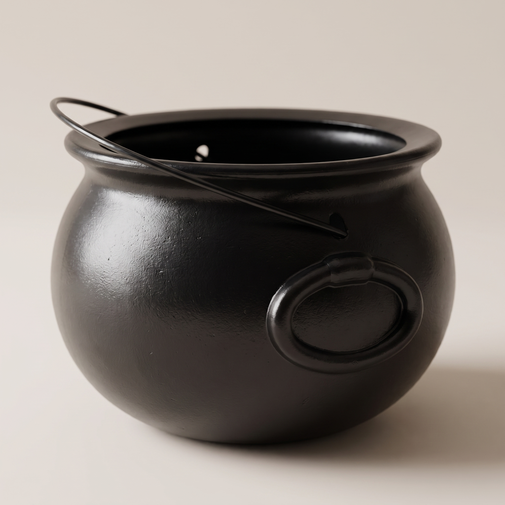 Cauldron candy pail carried by a trick-or-treater