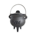 Witch cauldron with lid and handle on a white background
