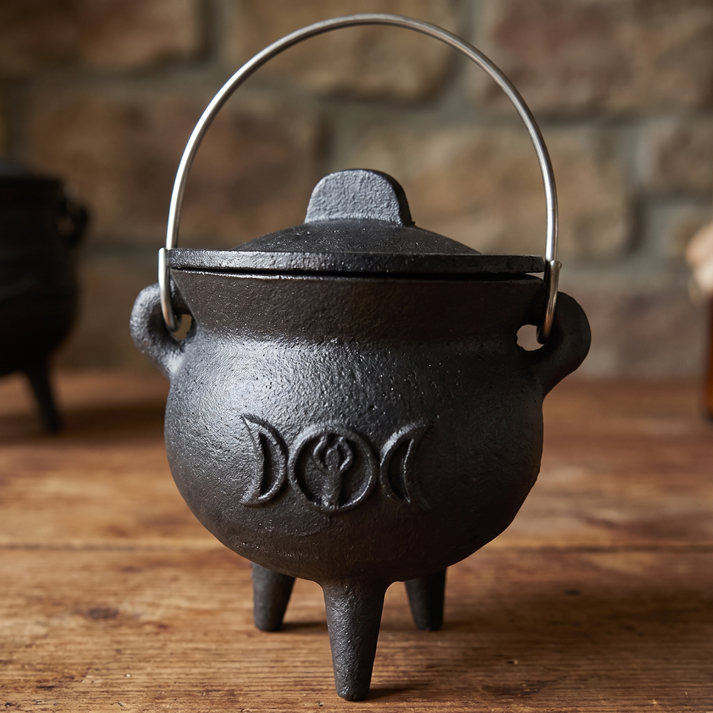 Witch cauldron on a party table as a potion station