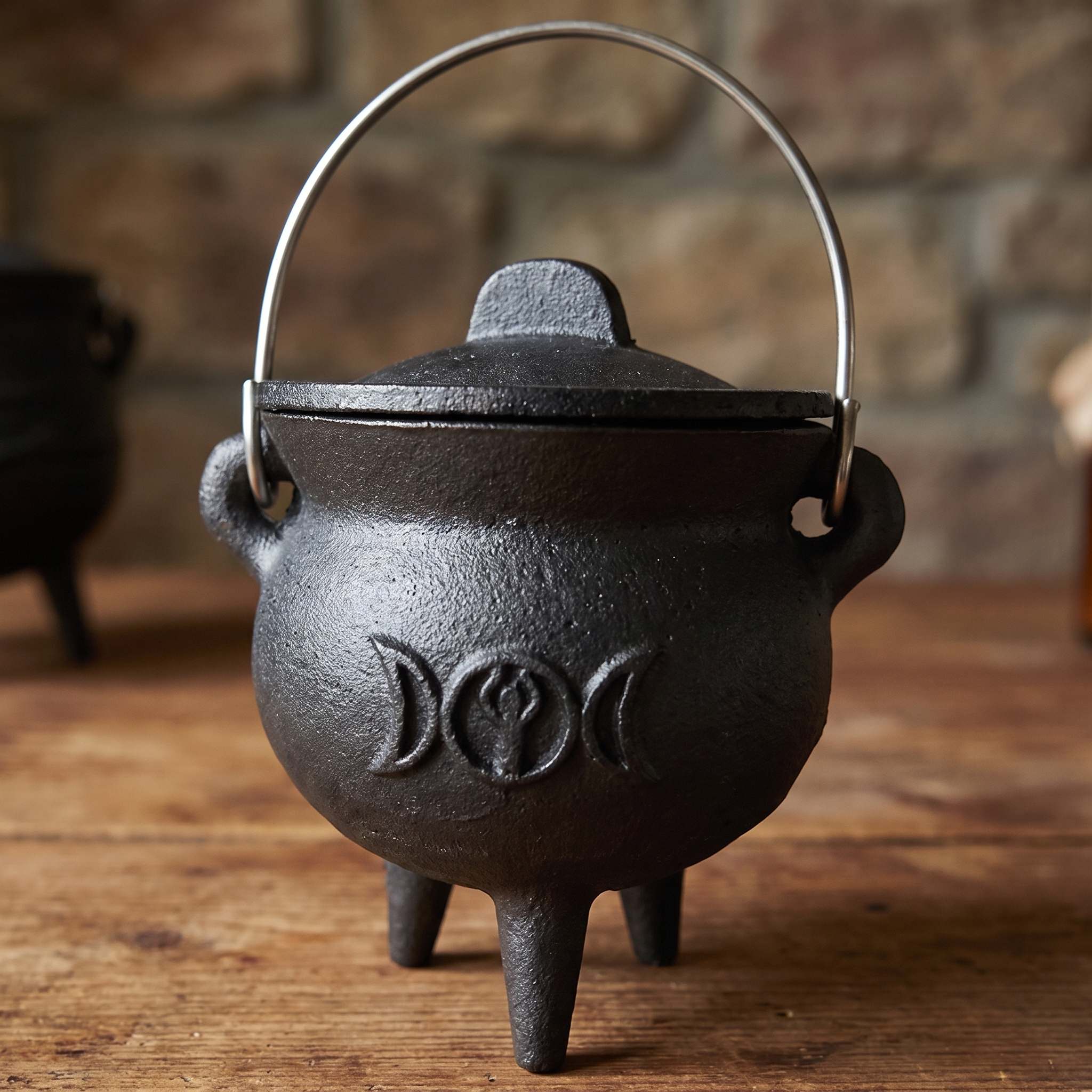 Witch cauldron on a party table as a potion station