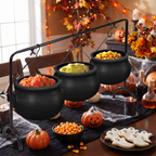 Cauldron serving bowls set of 3 on a rack styled with candles