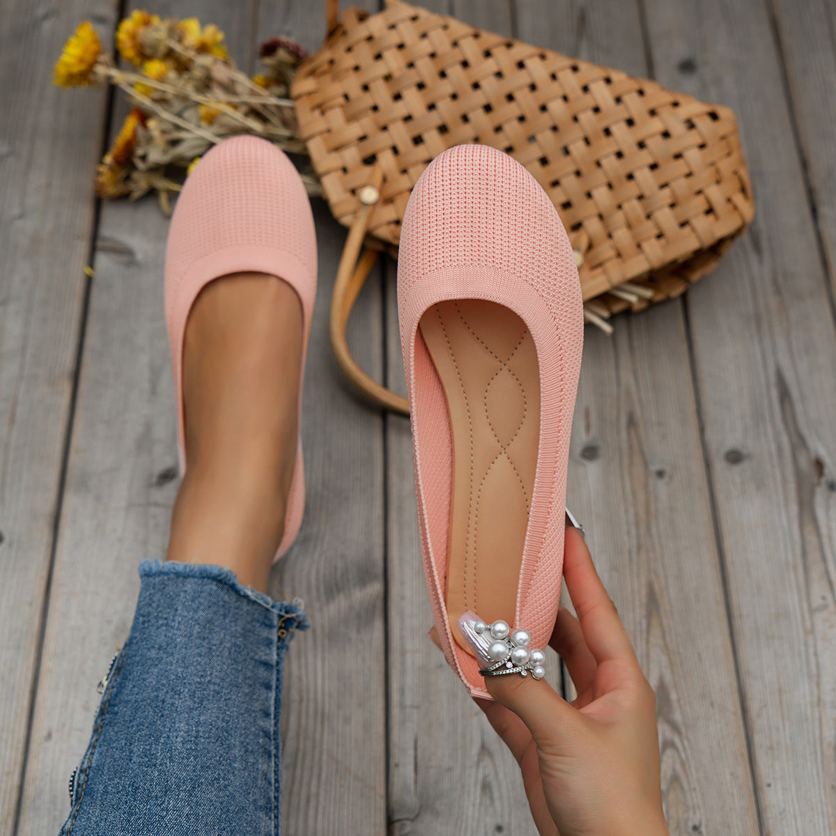 Pink slip-on ballet flats