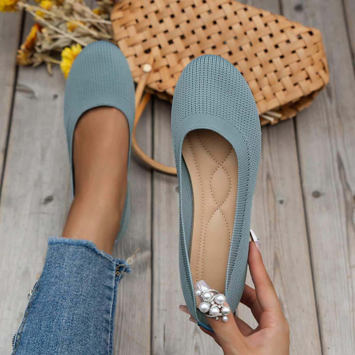 Light blue slip-on ballet flats