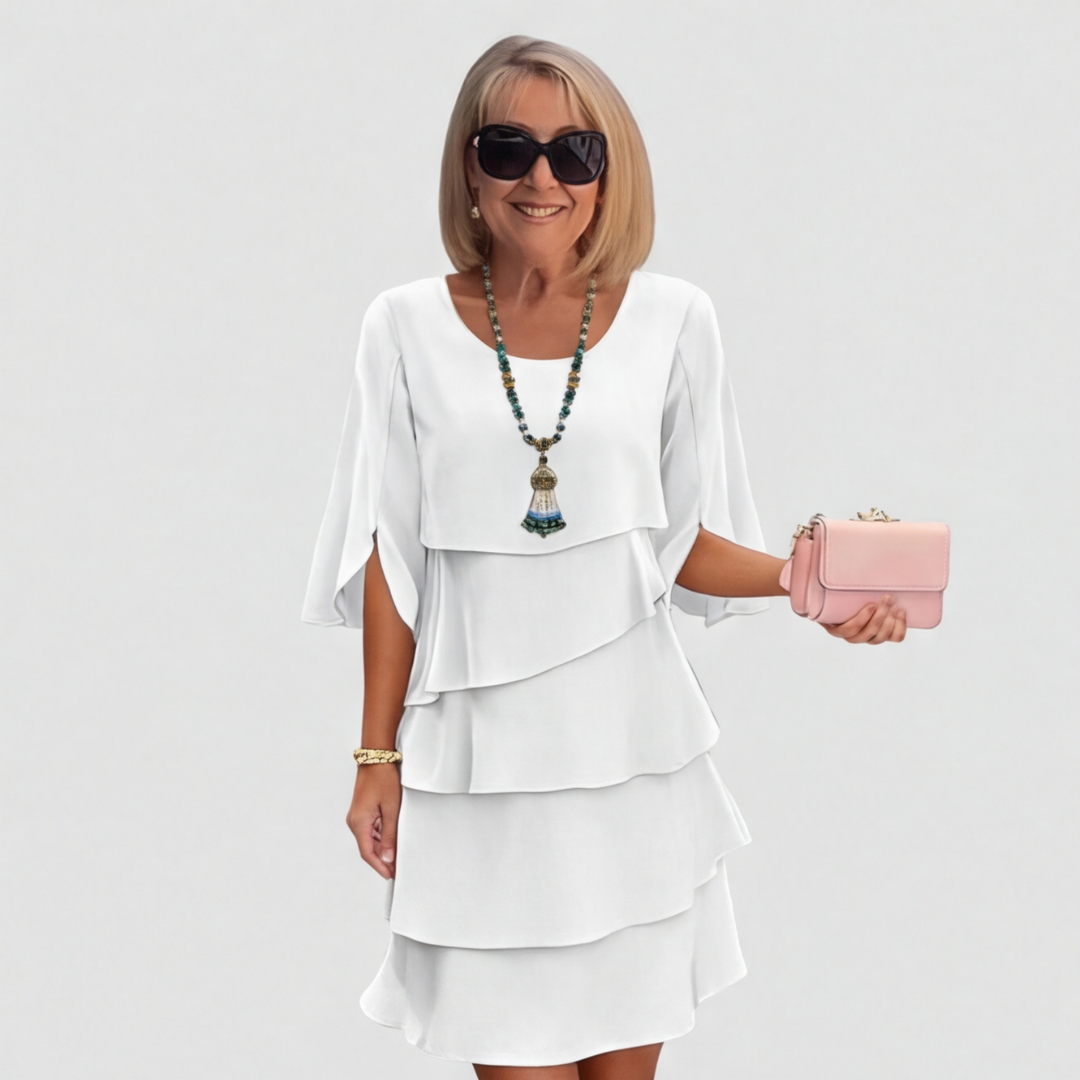 Women's layered dress in white, front view
