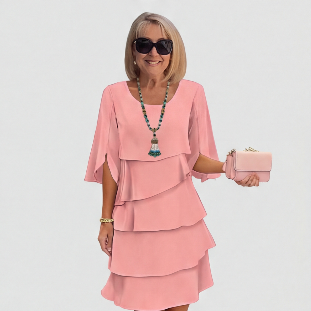 Women's layered dress in pink, front view