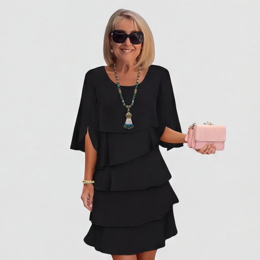 Women's layered dress in black, front view