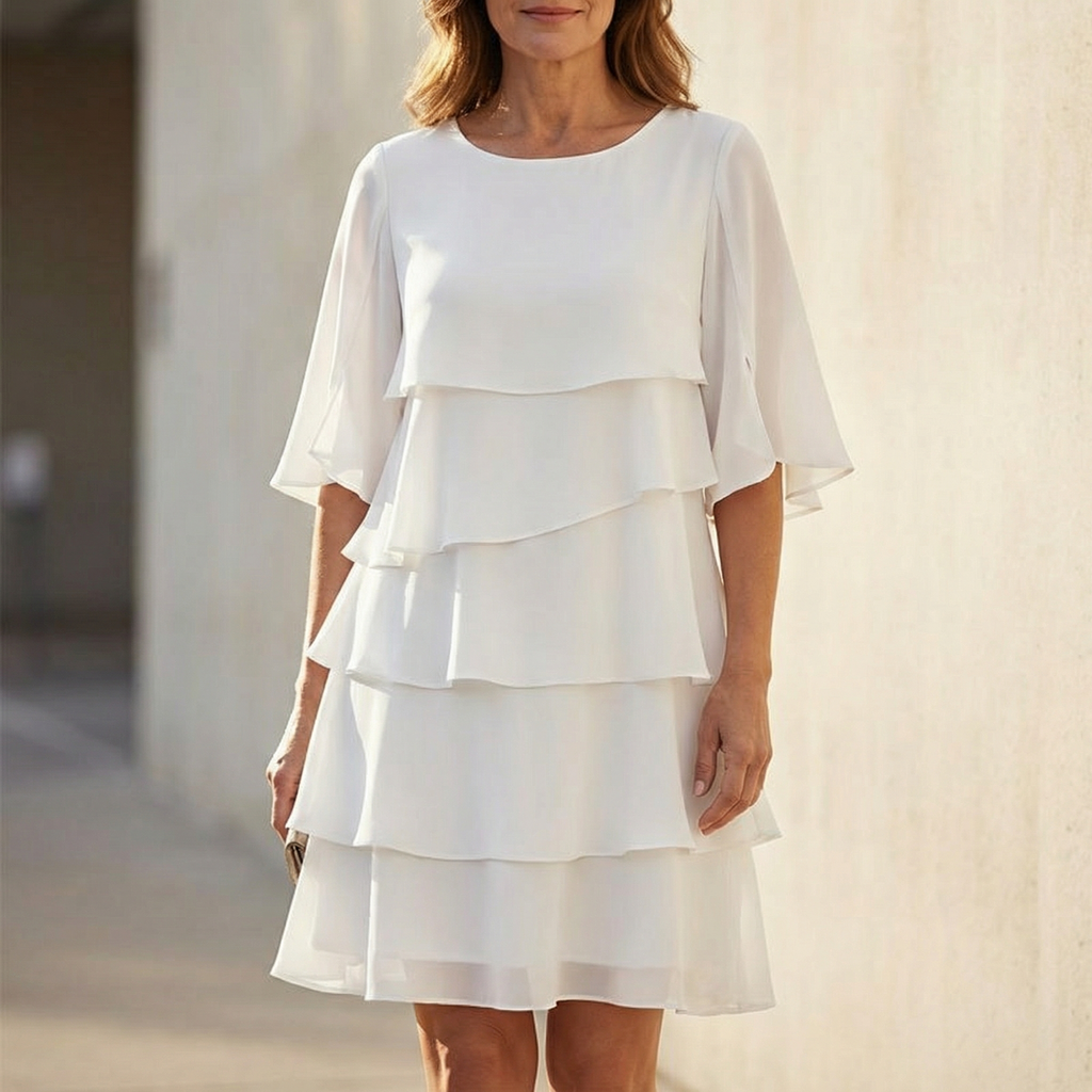 Women's layered dress, styled full-length view