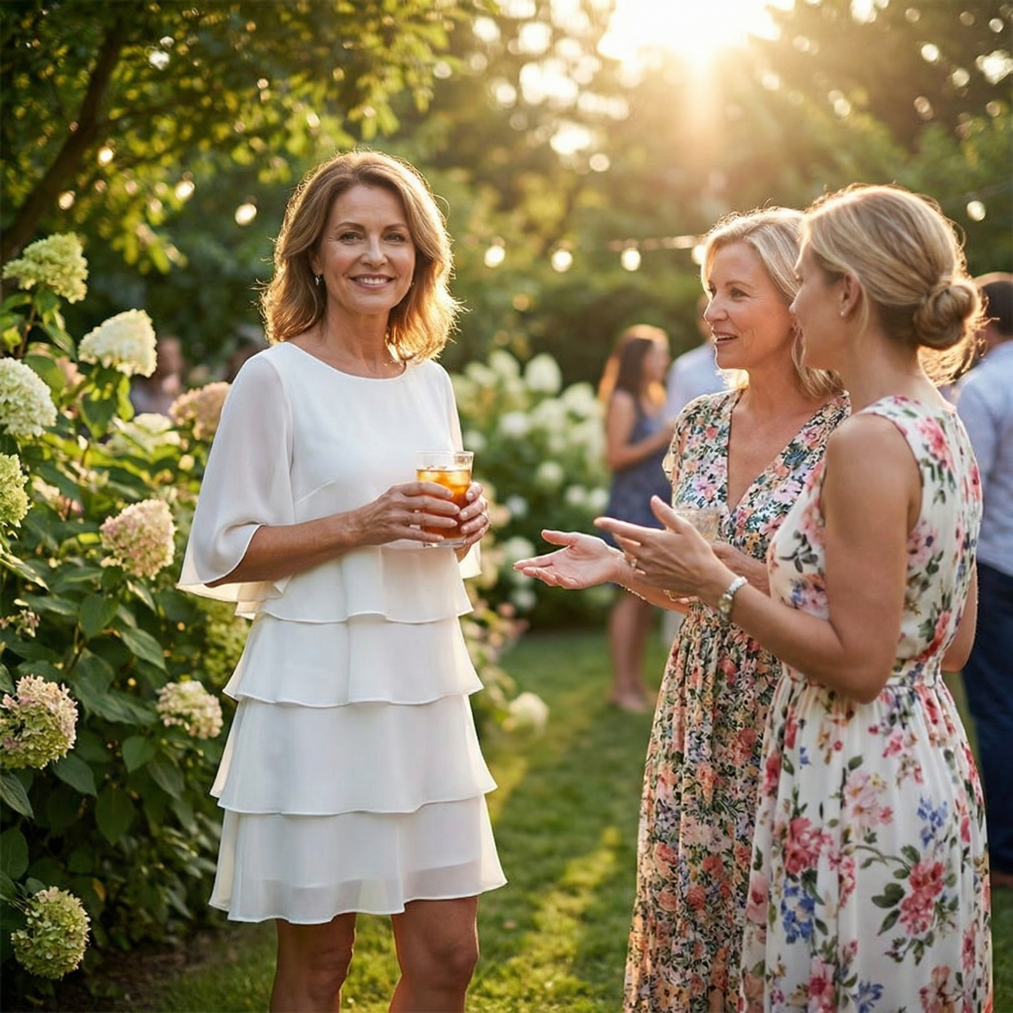 Women's layered dress, styled full-length view