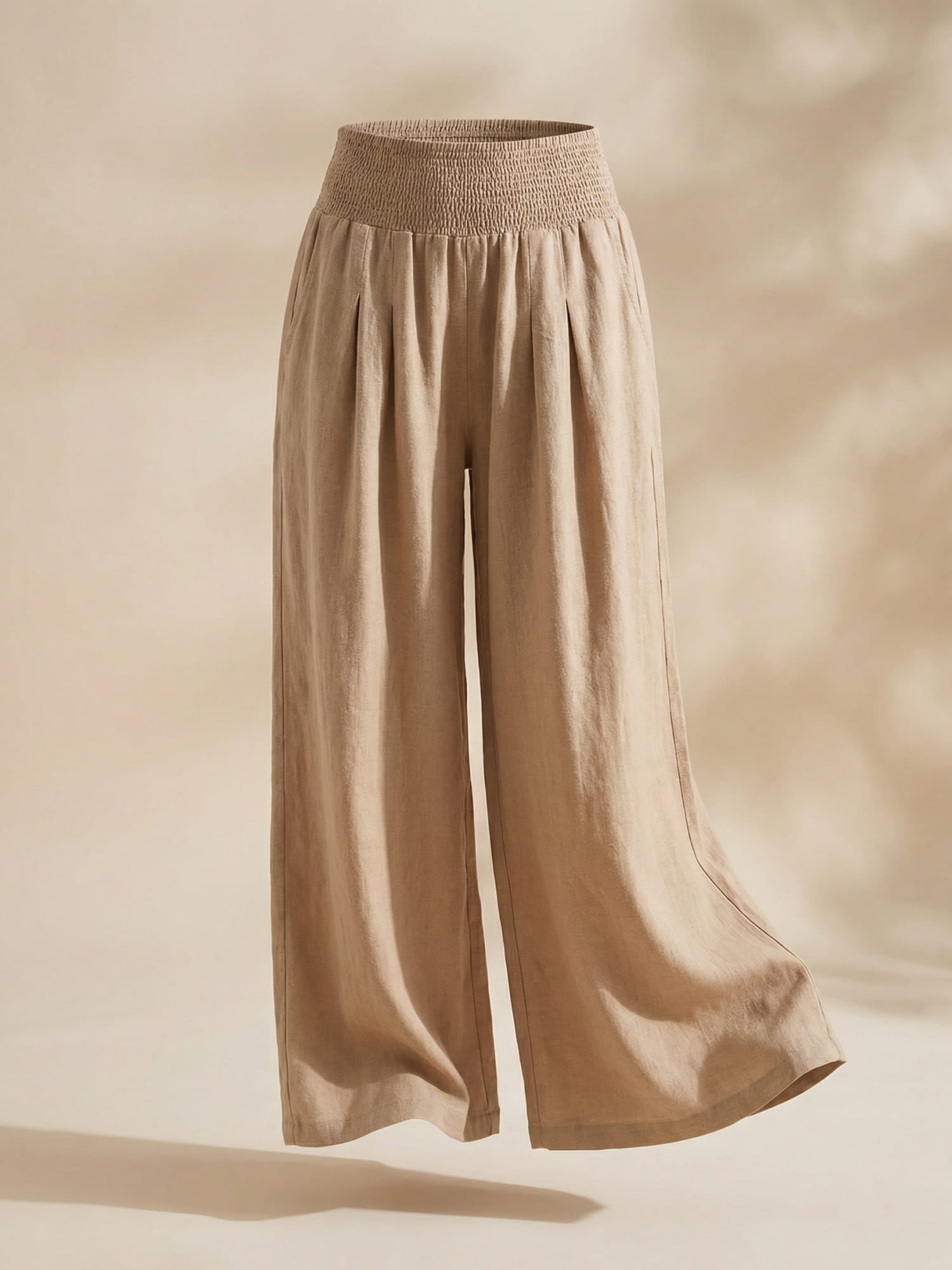 Women's linen wide-leg pants, front view