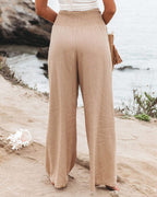 Linen wide-leg pants styled with a simple top