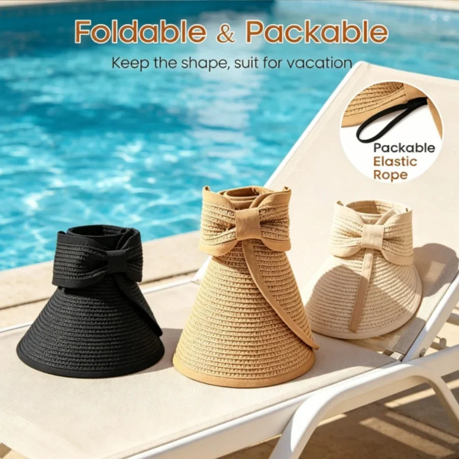 Women's wide-brim sun visor hat, worn outdoors