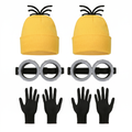 Yellow costume kit with beanies, goggles and gloves laid out