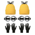 Yellow costume kit with beanies, goggles and gloves laid out
