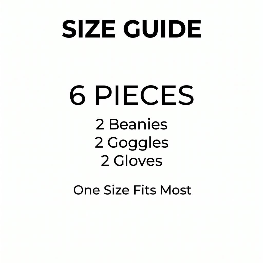 Contents guide showing 6 pieces, one size fits most