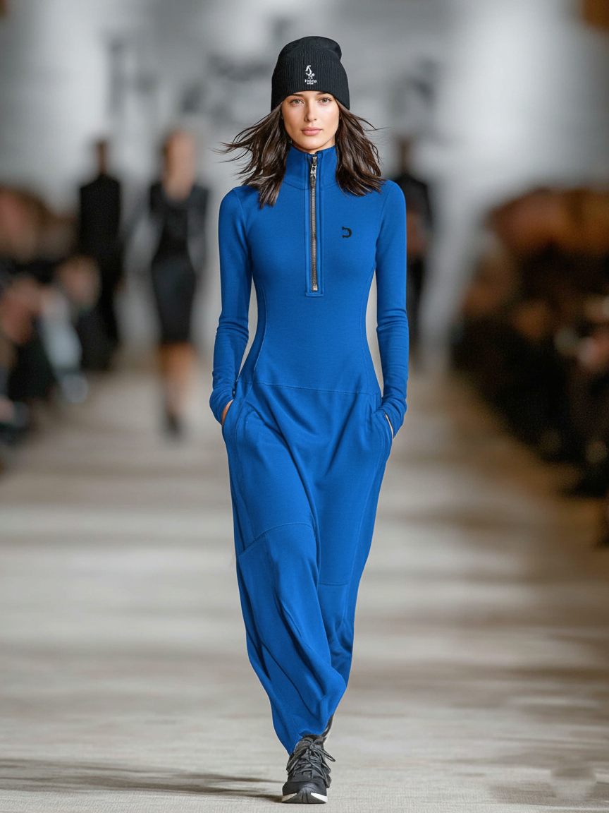 Royal blue zip collar maxi dress